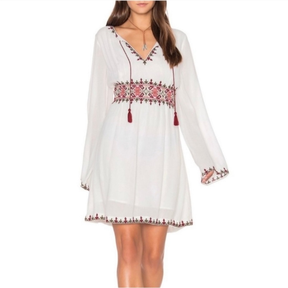 SANCTUARY Women's Azita Dress 12 Boho Embroidered Bell Sleeves White Peasant